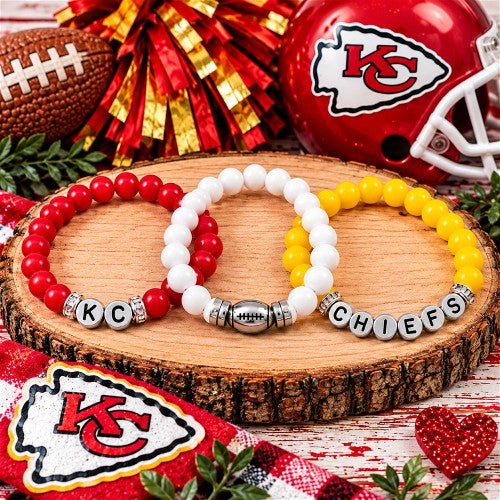 KC Chiefs Football 3 Stretch Bracelet Set