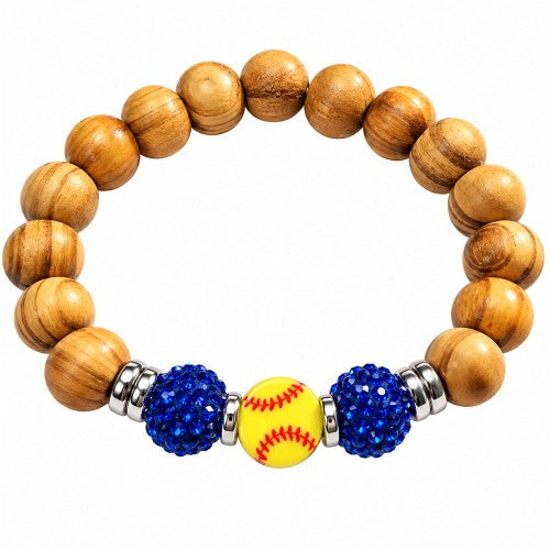Softball Wood Beaded Stretch Bracelet