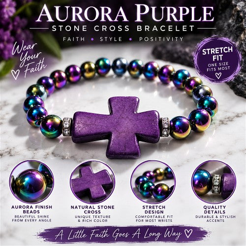 Purple Aurora Stone Cross Stretch Bracelet