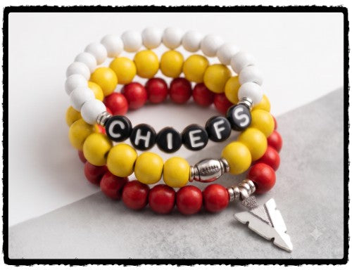 Chiefs Football and Arrowhead 3 Stretch Bracelet Set