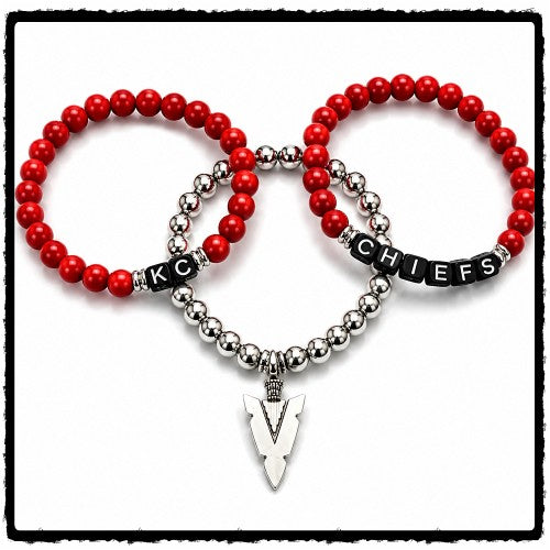 KC Chiefs Arrowhead 3 Stretch Bracelet Set